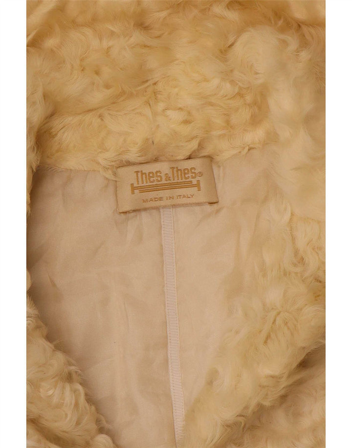 Giacca vintage da donna in pelliccia sintetica UK 12 beige medio