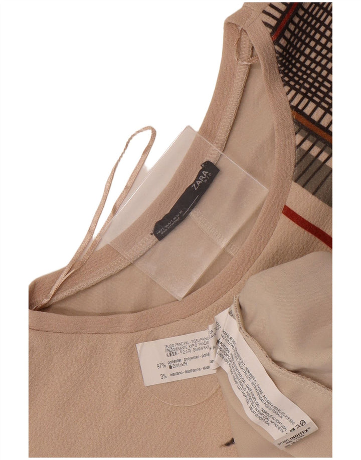 Abito a trapezio oversize da donna Zara UK 16 Grande poliestere floreale beige