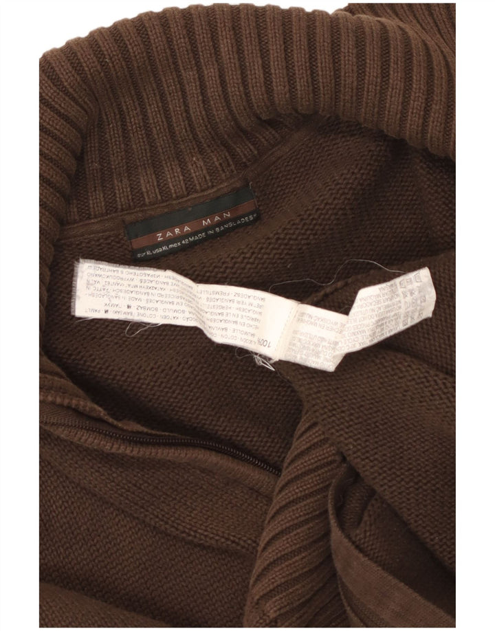 Maglione cardigan da uomo Zara XL in cotone marrone