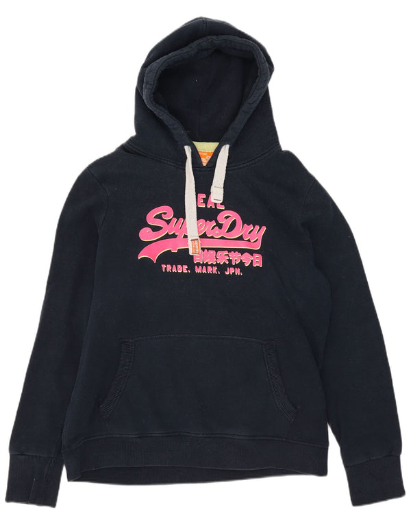 Felpa con cappuccio grafica da donna Superdry UK 18 XL cotone blu navy