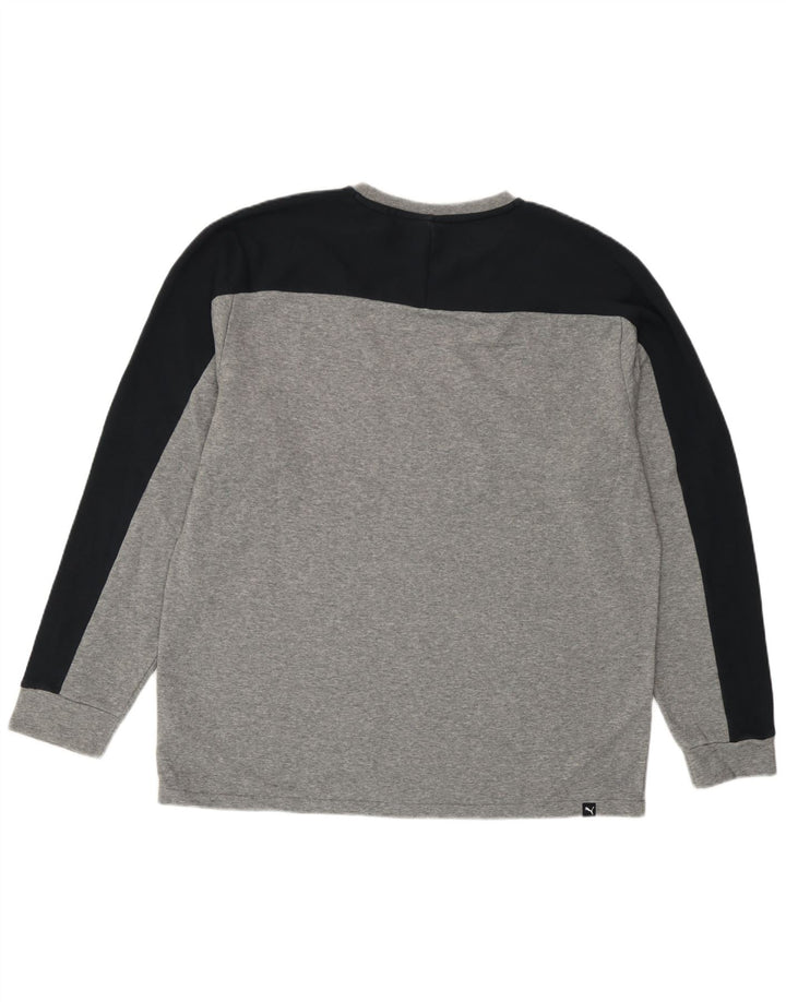 Puma Maglietta grafica da uomo a maniche lunghe grande in cotone color block grigio
