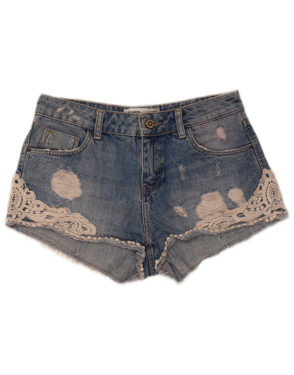 Pantaloncini in denim invecchiato da donna Zara EU 32 2XS W22 cotone blu