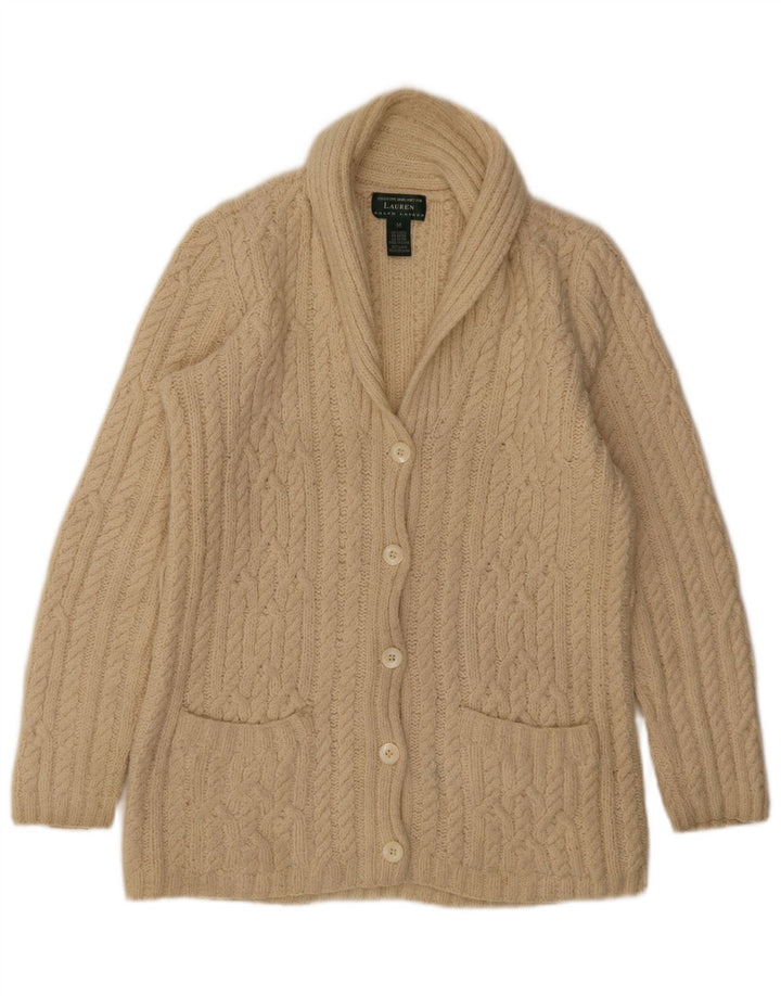 Maglione cardigan da donna Ralph Lauren UK 14 lana bianco sporco medio