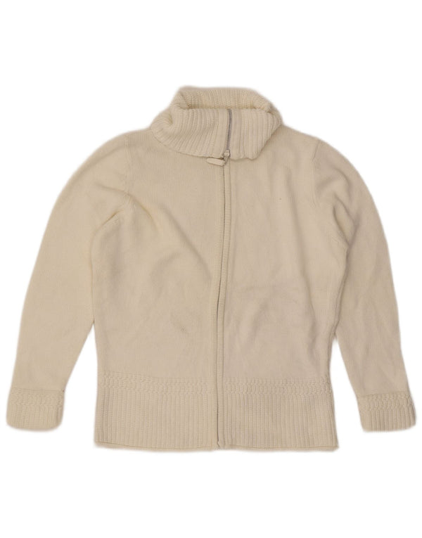 Maglione cardigan con zip intera Marks & Spencer da donna UK 16 grande cotone bianco