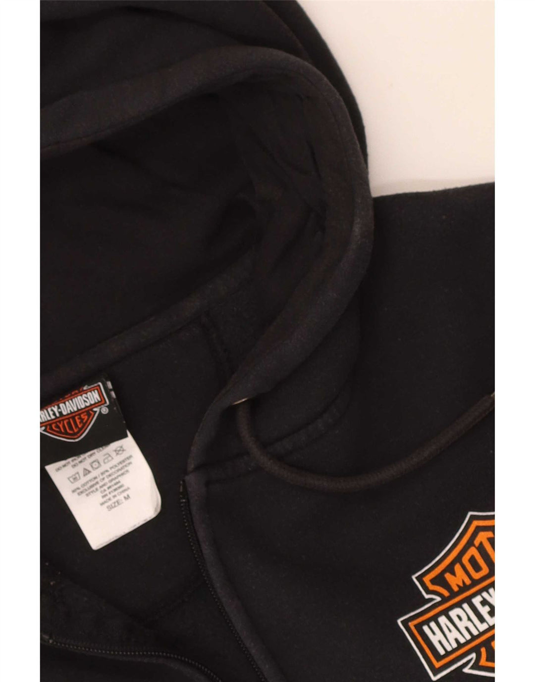 Felpa con cappuccio e zip grafica da uomo Harley Davidson in cotone nero medio