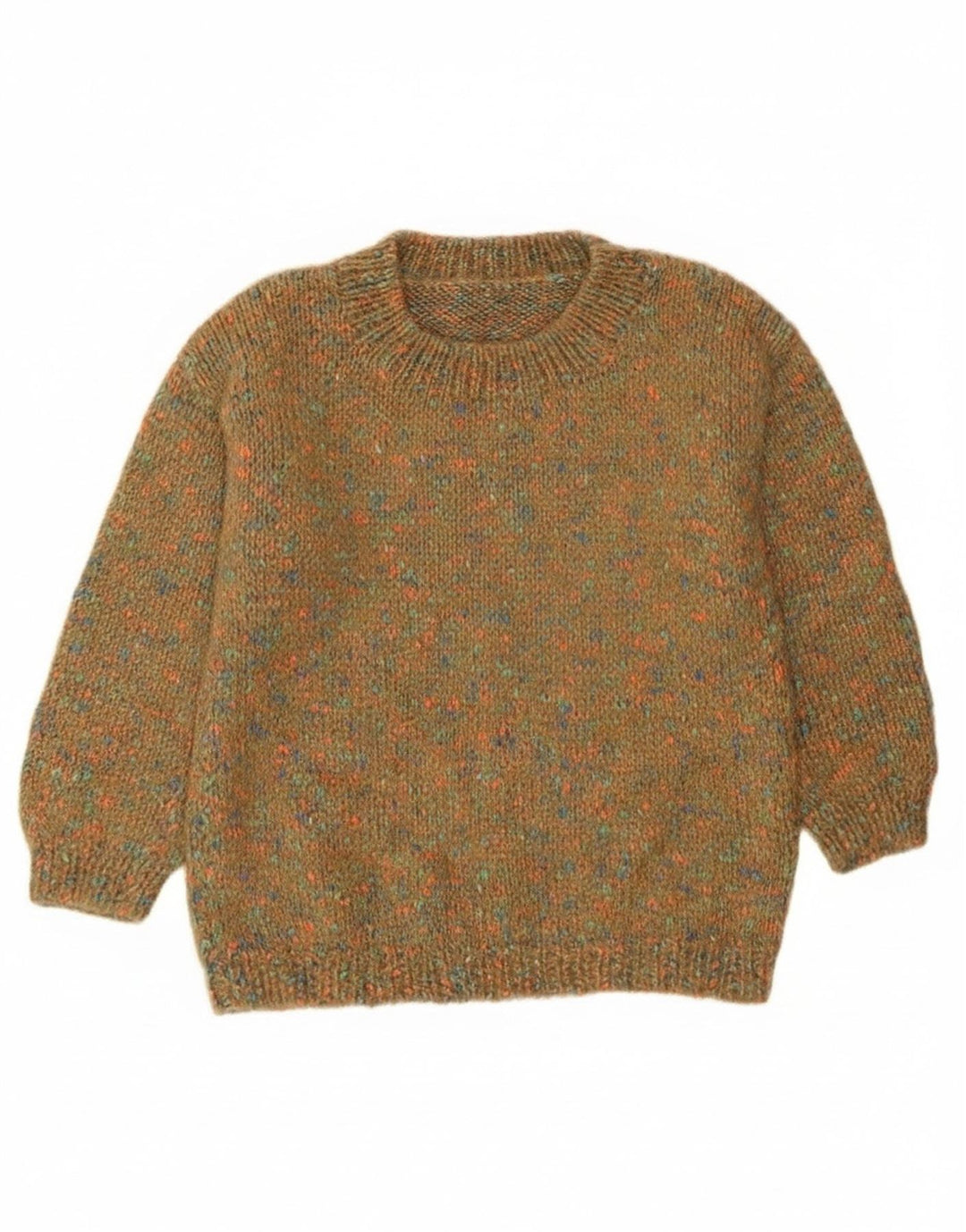 Maglione maglione girocollo da donna vintage UK 12 verde medio screziato