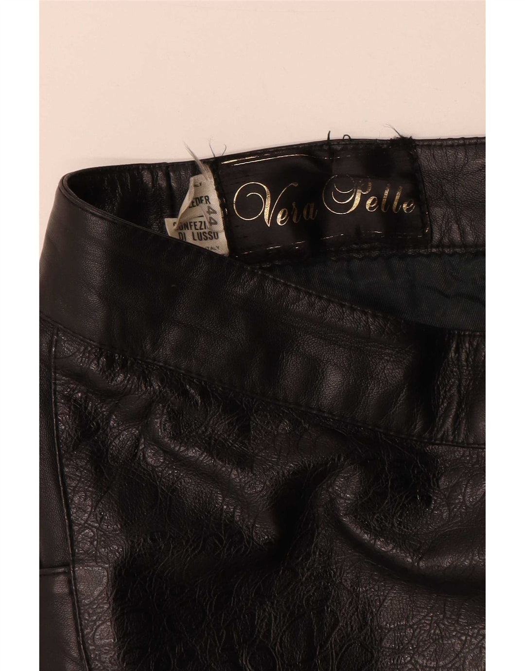 Gonna in pelle vintage da donna IT 44 media W28 in pelle nera geometrica