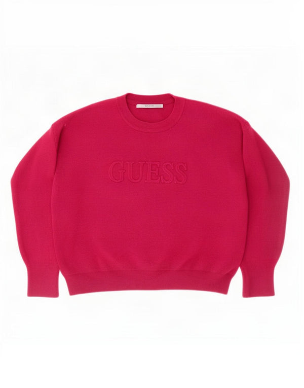 Guess Maglione girocollo oversize con grafica corta da donna UK 6 XS Rosa