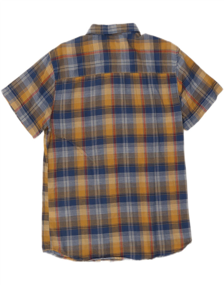 Camicia slim da uomo a maniche corte Wrangler in cotone a quadri blu grande