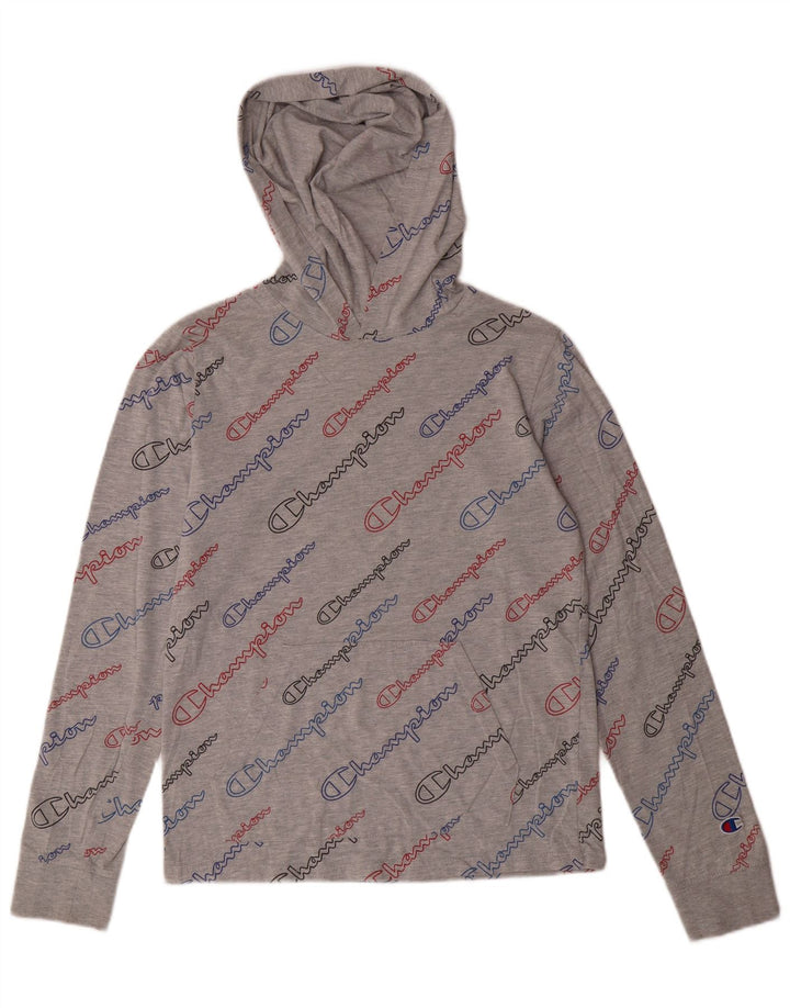 Maglietta grafica per ragazze CHAMPION con cappuccio a maniche lunghe 13-14 anni XL in cotone grigio