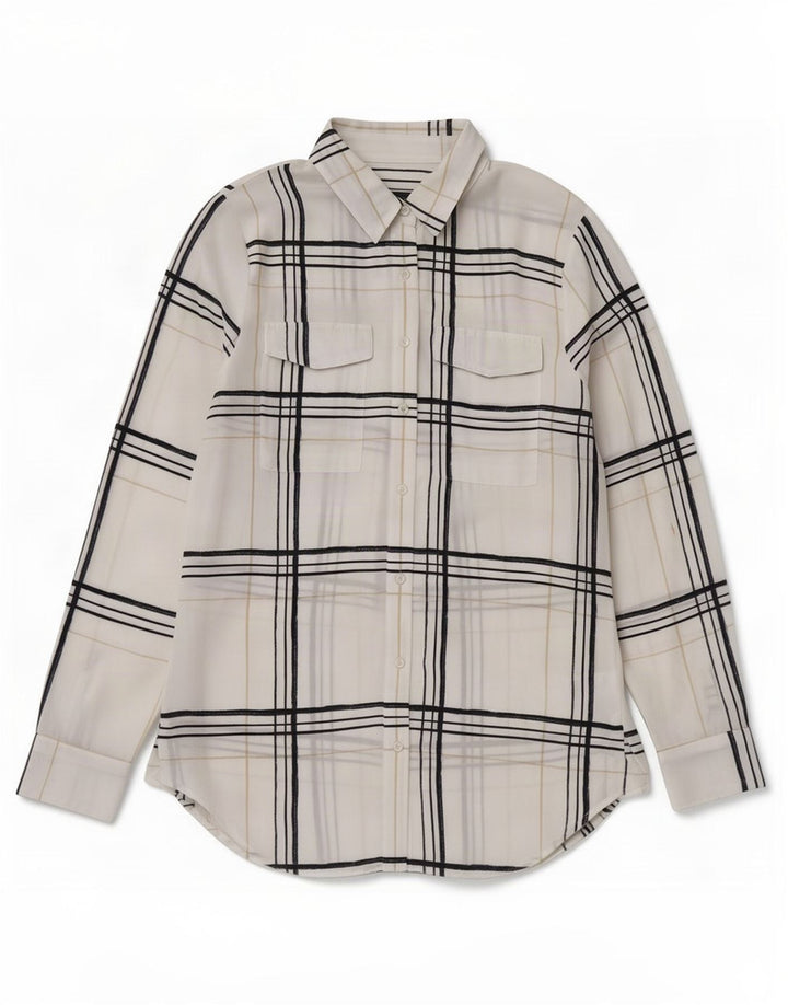 Camicia oversize da donna Marks & Spencer UK 10 piccolo poliestere scozzese bianco