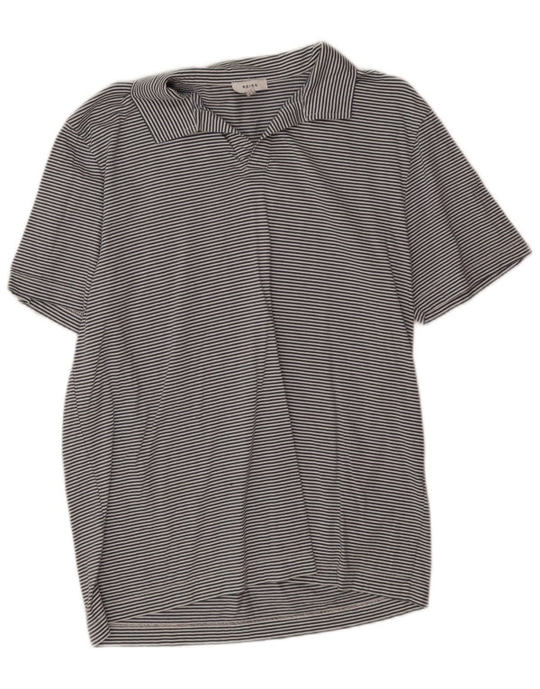 Polo da donna Reiss UK 14 grande cotone gessato blu navy