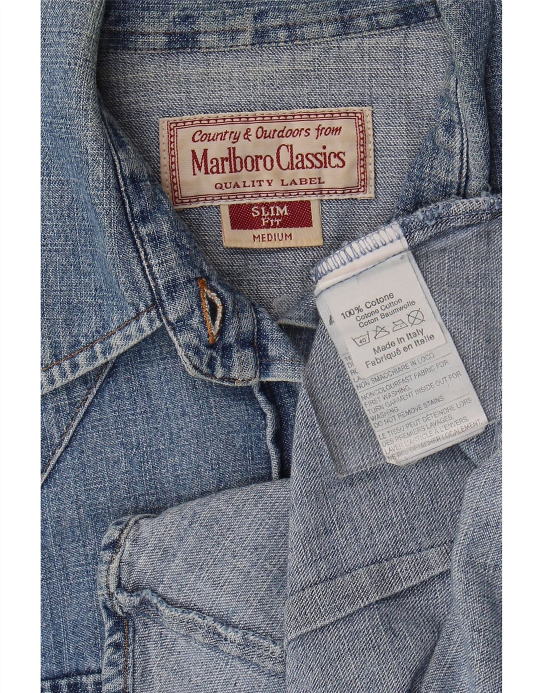 Camicia in denim slim fit da donna Marlboro Classics UK 12 Cotone blu medio