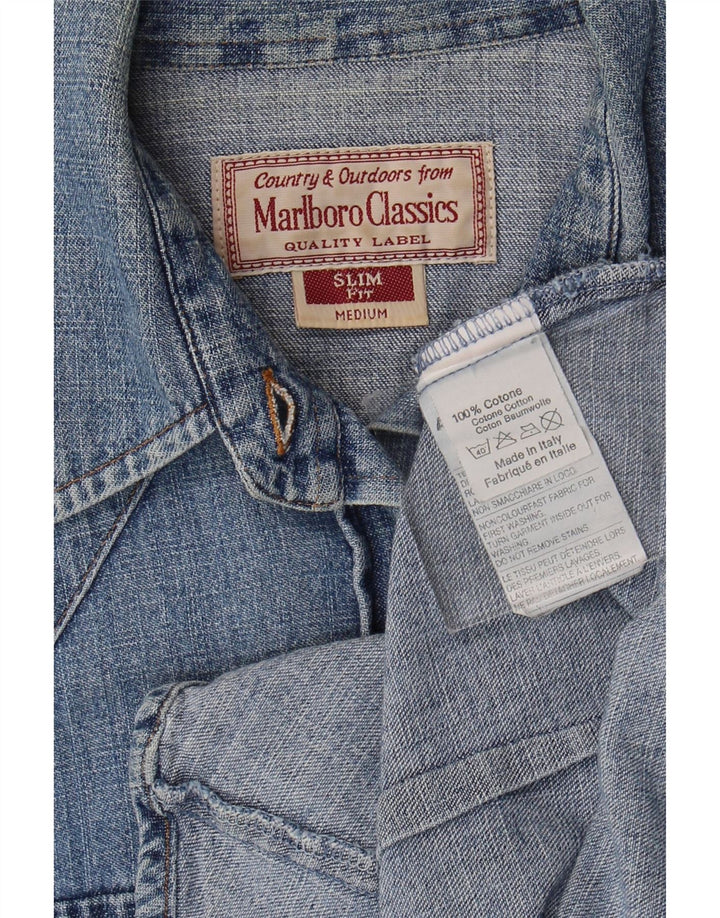 Camicia in denim slim fit da donna Marlboro Classics UK 12 Cotone blu medio