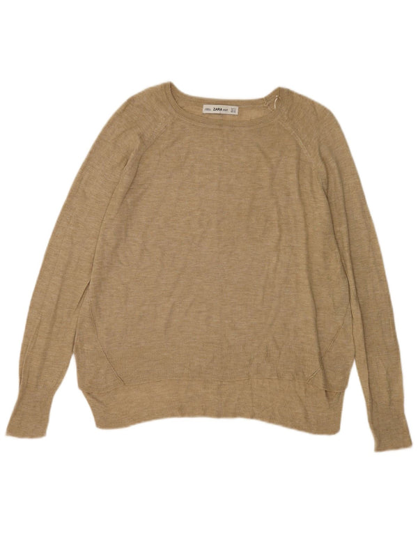 Maglione maglione oversize con scollo a barca da donna Zara UK 10 piccolo in viscosa kaki