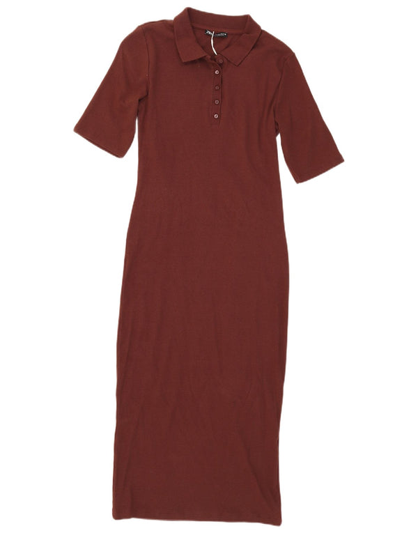Maxi vestito polo da donna Zara UK 14 grande in cotone marrone