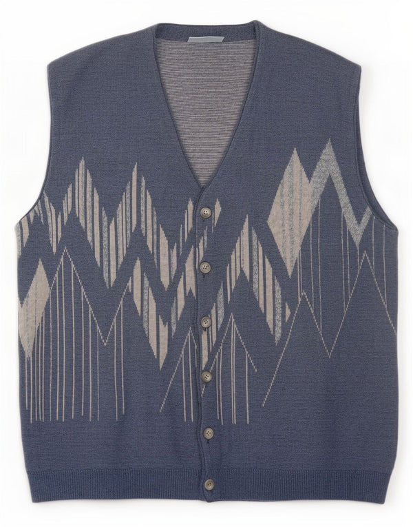 Maglione cardigan senza maniche da uomo Rodes XL in cotone geometrico blu