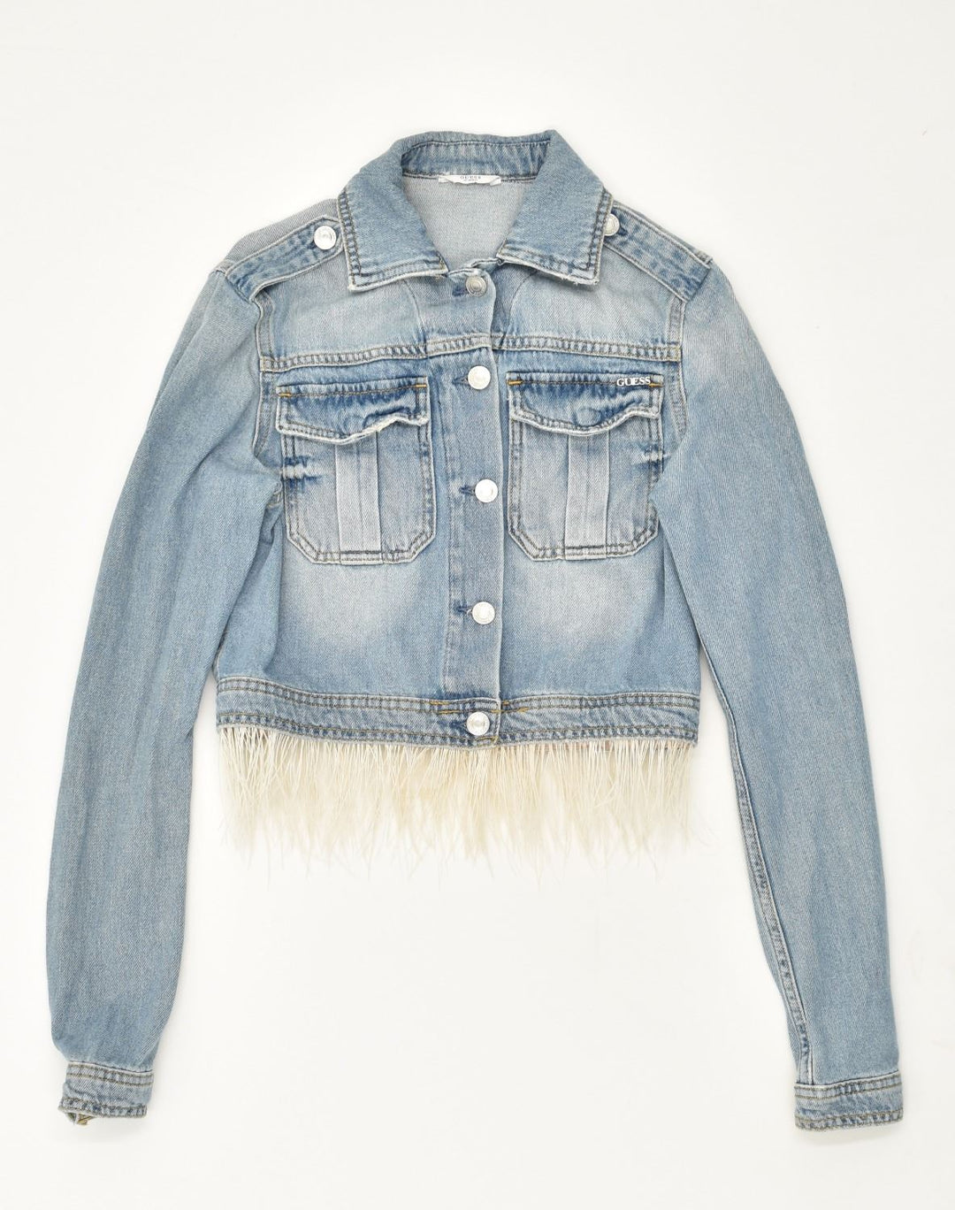 GUESS Womens Crop Denim Jacket UK 4 XS Blue Cotton | Vintage Guess | Thrift | Second-Hand Guess | Used Clothing | Messina Hembry 