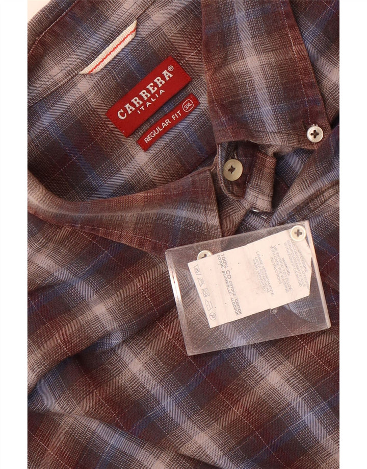 Camicia Carrera da uomo vestibilità regolare in flanella 3XL cotone a quadri marrone