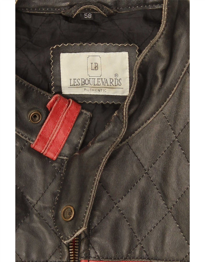 Giacca in pelle Moto Racer da uomo Les Boulevards UK 40 Large Nera