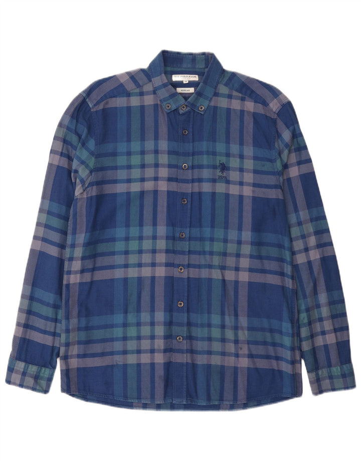 Polo Assn. Camicia da uomo vestibilità regolare a quadri blu medio