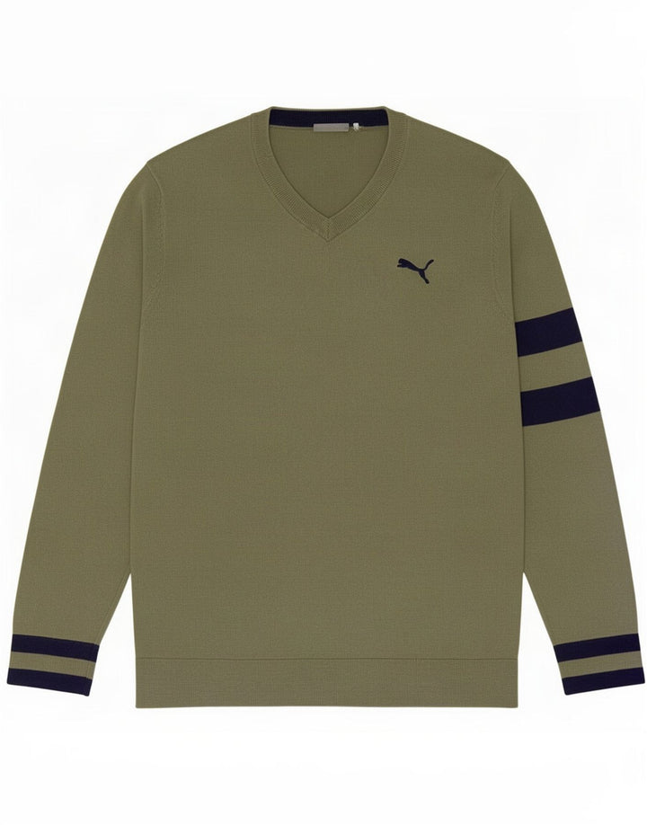 Maglione Puma da uomo con scollo a V color block verde medio