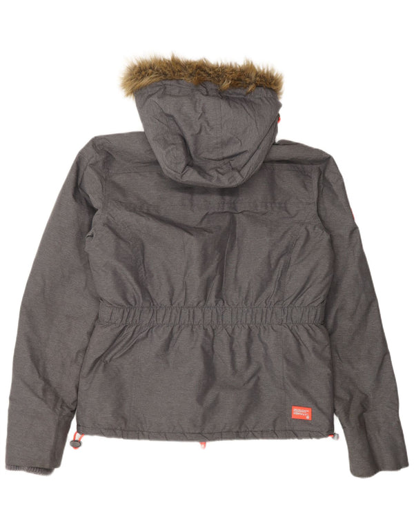 Giacca a vento con cappuccio da donna Superdry UK 16 grande nylon grigio