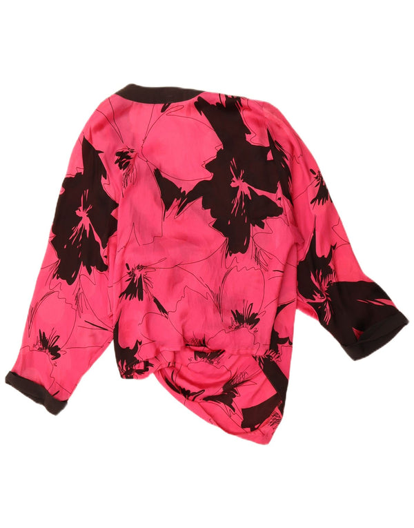 Camicetta asimmetrica da donna vintage UK 14 grande rosa floreale