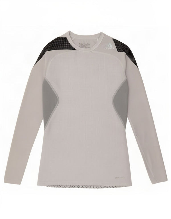 Adidas Top a compressione da donna manica lunga UK 14 Medium Grey Flecked