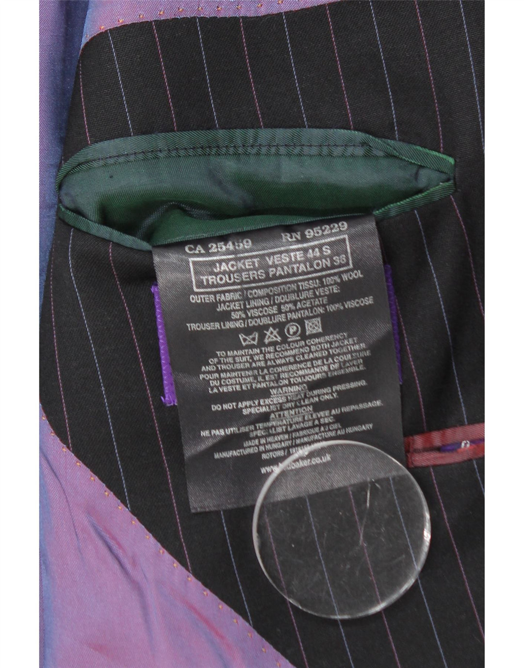 TED BAKER Giacca blazer da uomo a 2 bottoni UK 44 2XL Lana gessata nera