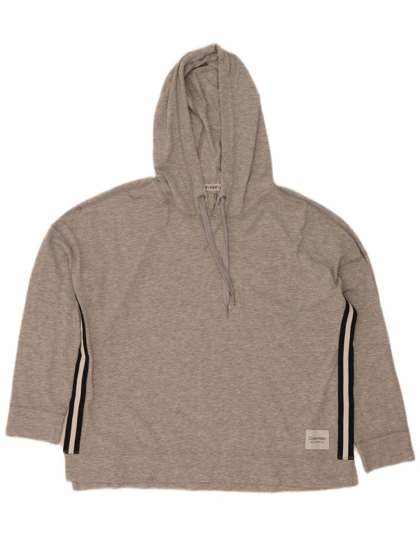 Maglione con cappuccio vestibilità ampia da donna Calvin Klein UK 18 XL cotone a righe grigie