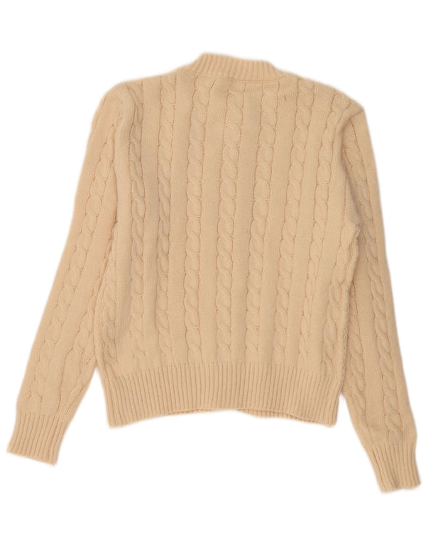 Maglione cardigan da donna VINTAGE UK 16 grande poliestere beige