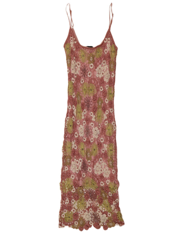 Abito lungo da donna all'uncinetto Claire Kennedy US 2 XS rosa floreale