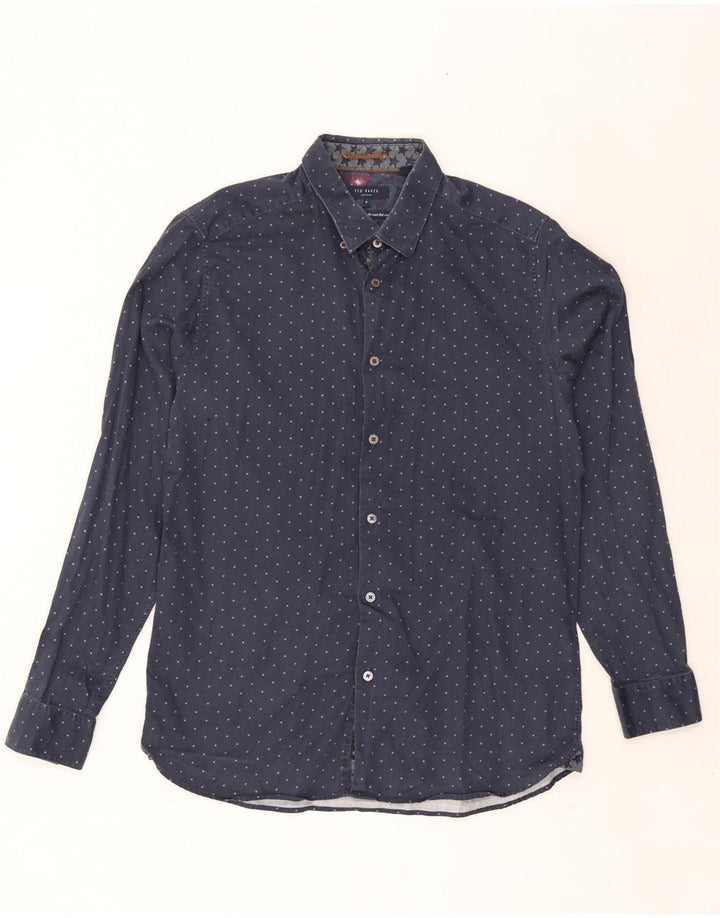 Ted Baker Camicia da uomo con motivo astratto taglia 4 grande in cotone blu navy
