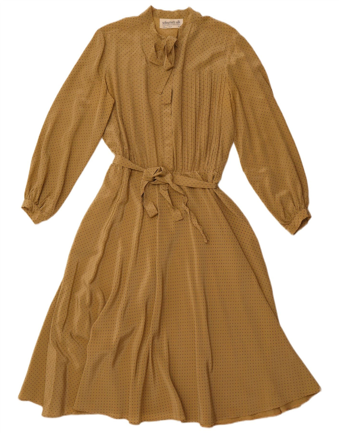 Abito lungo da donna a maniche lunghe con allacciatura frontale VINTAGE EU 44 XL Marrone maculato