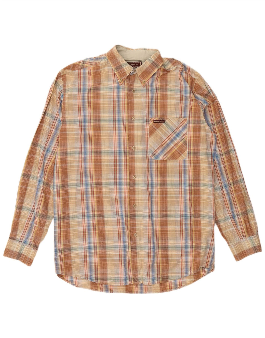 Camicia da uomo Marlboro Classics in cotone a quadri beige grande
