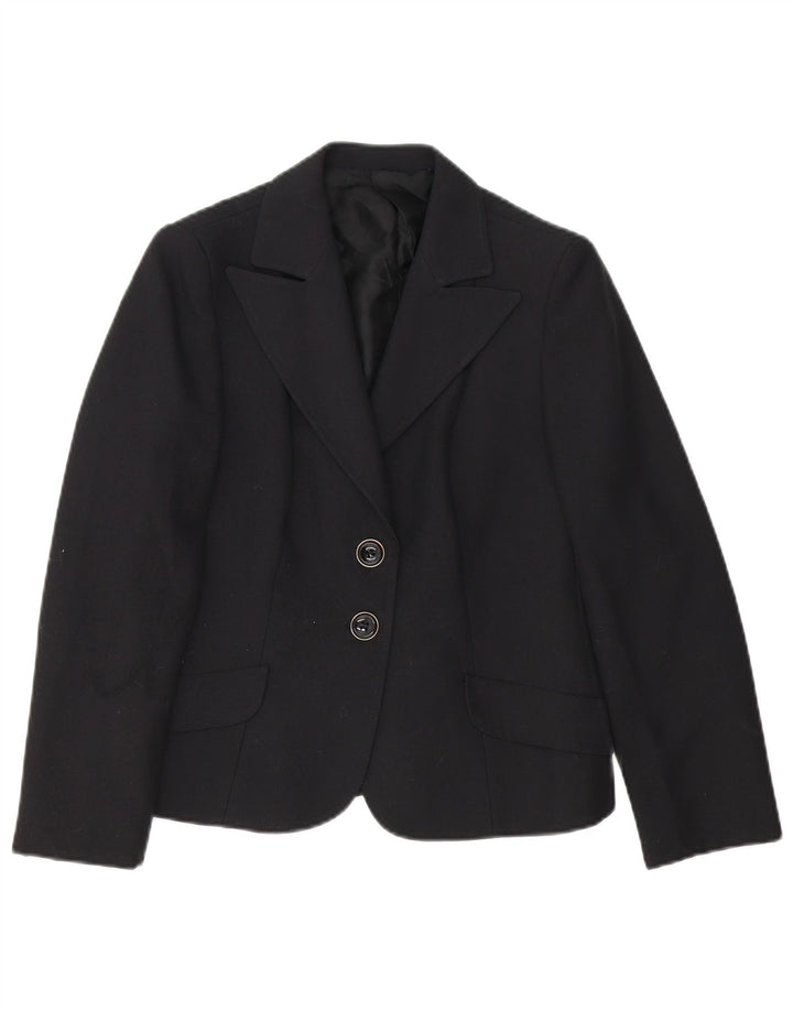 Giacca blazer vintage da donna a 2 bottoni UK 12 poliestere nero medio
