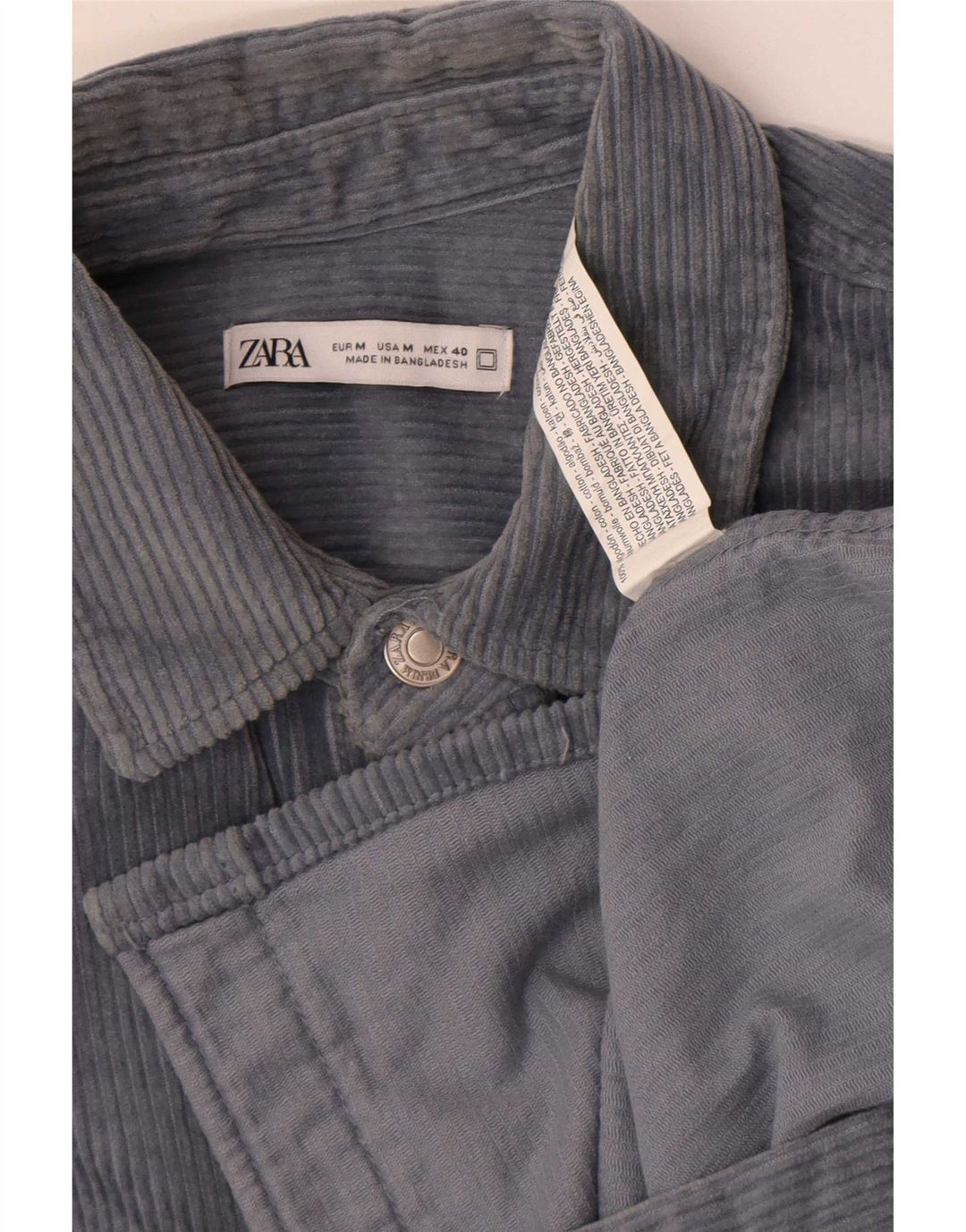 Camicia Zara da uomo in velluto a coste in cotone blu medio