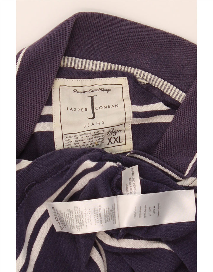 JASPER CONRAN Mens Polo Shirt 2XL Navy Blue Striped Cotton Vintage Jasper Conran and Second-Hand Jasper Conran from Messina Hembry 