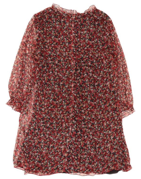 Abito a trapezio a maniche lunghe da donna Zara UK 10 Piccolo poliestere floreale rosso