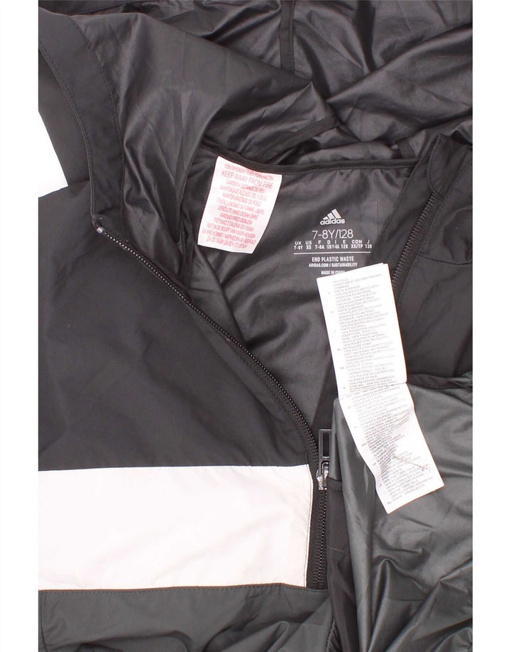 Giacca antipioggia Adidas da ragazzo con cappuccio e pullover 7-8 anni, color block nero