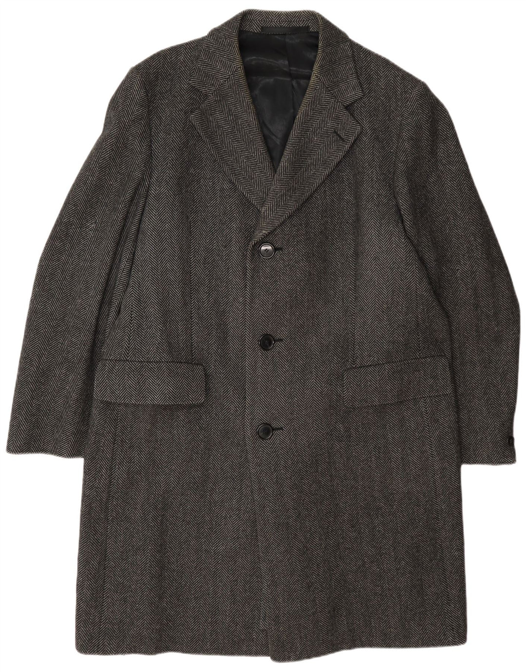 Cappotto da uomo Crombie UK 42 XL Lana a spina di pesce grigia