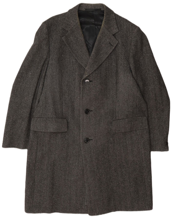 Cappotto da uomo Crombie UK 42 XL Lana a spina di pesce grigia