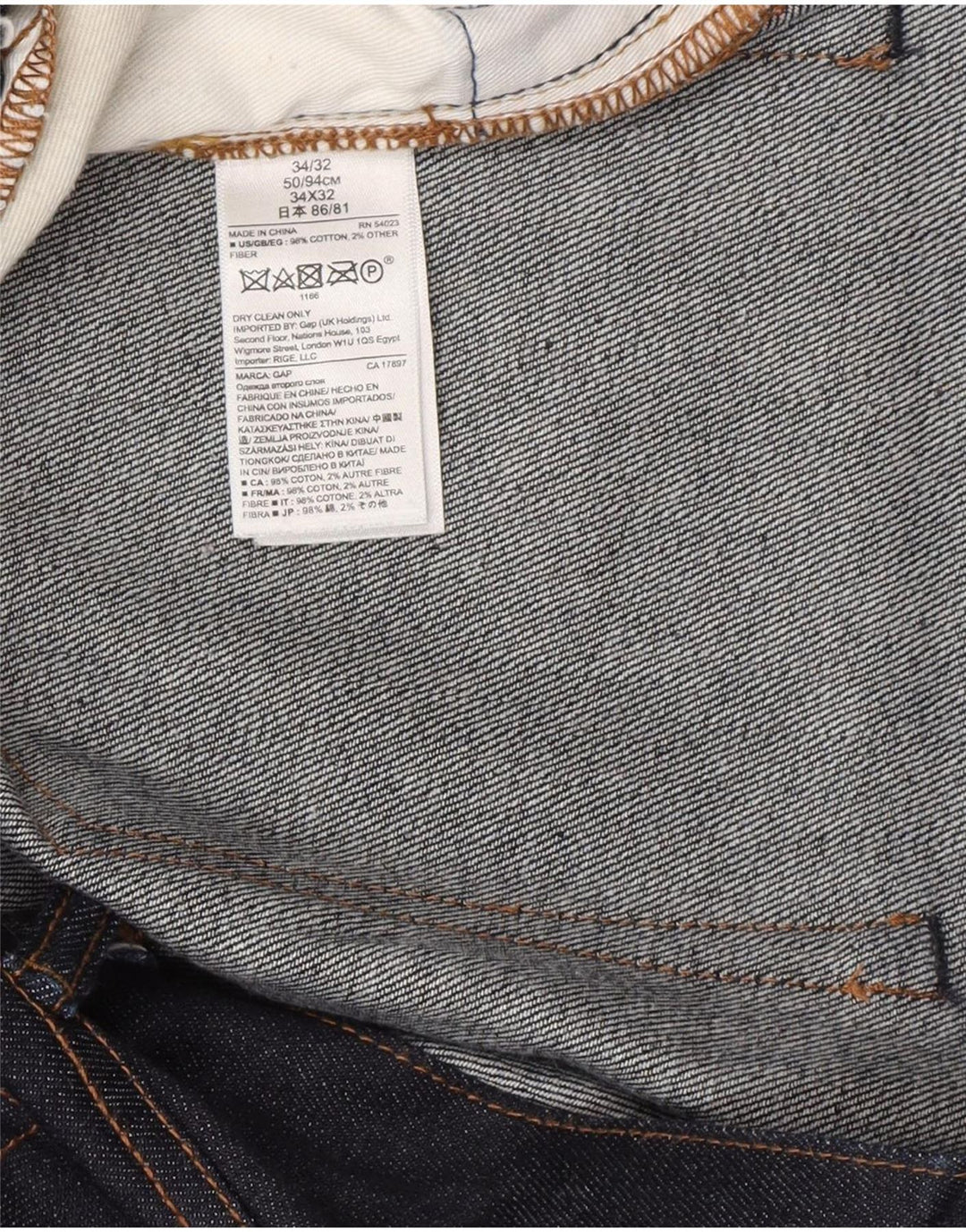 Jeans slim da uomo Gap W34 L32 cotone blu navy