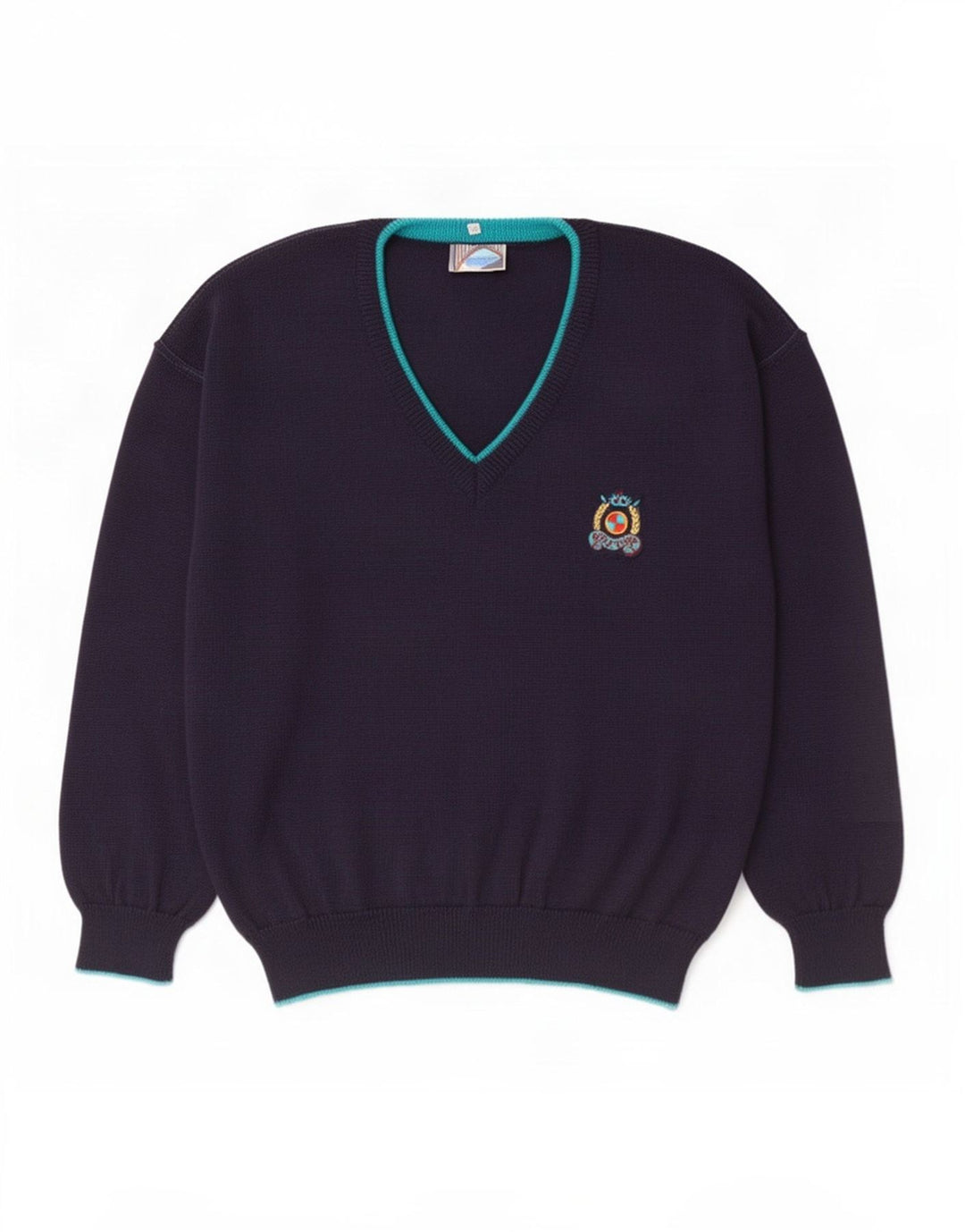 Maglione vintage da uomo con scollo a V IT 50 lana blu navy media