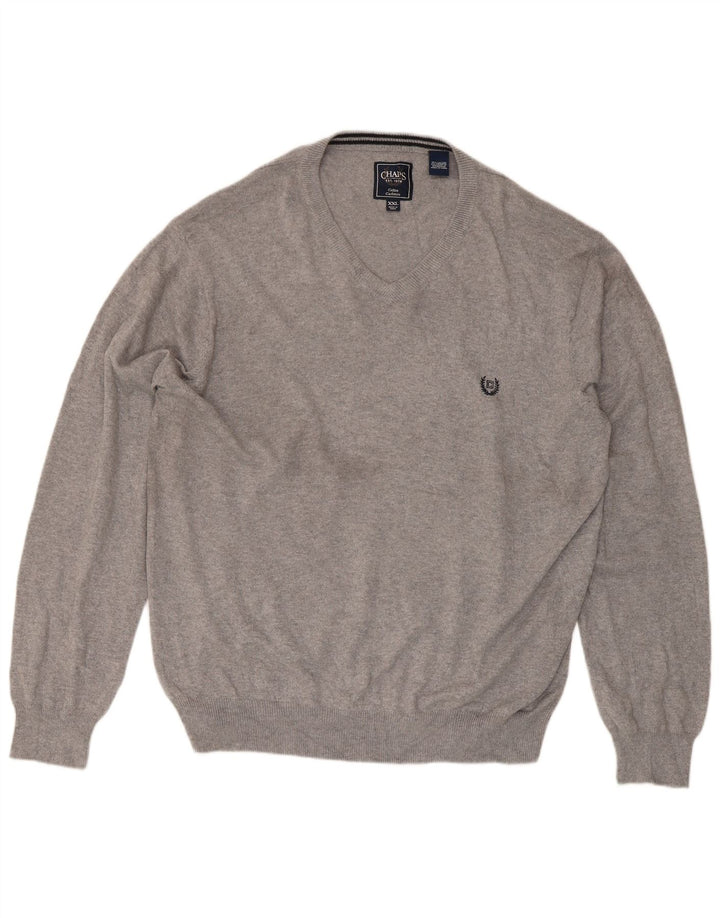 Maglione maglione con scollo a V da uomo Chaps 2XL cotone grigio