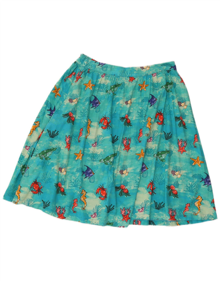 Gonna svasata da donna con motivo astratto Lindy Bop UK 12 media W30 cotone blu