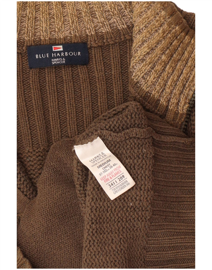 MARKS & SPENCER Maglione cardigan da uomo Blue Harbour in cotone kaki medio