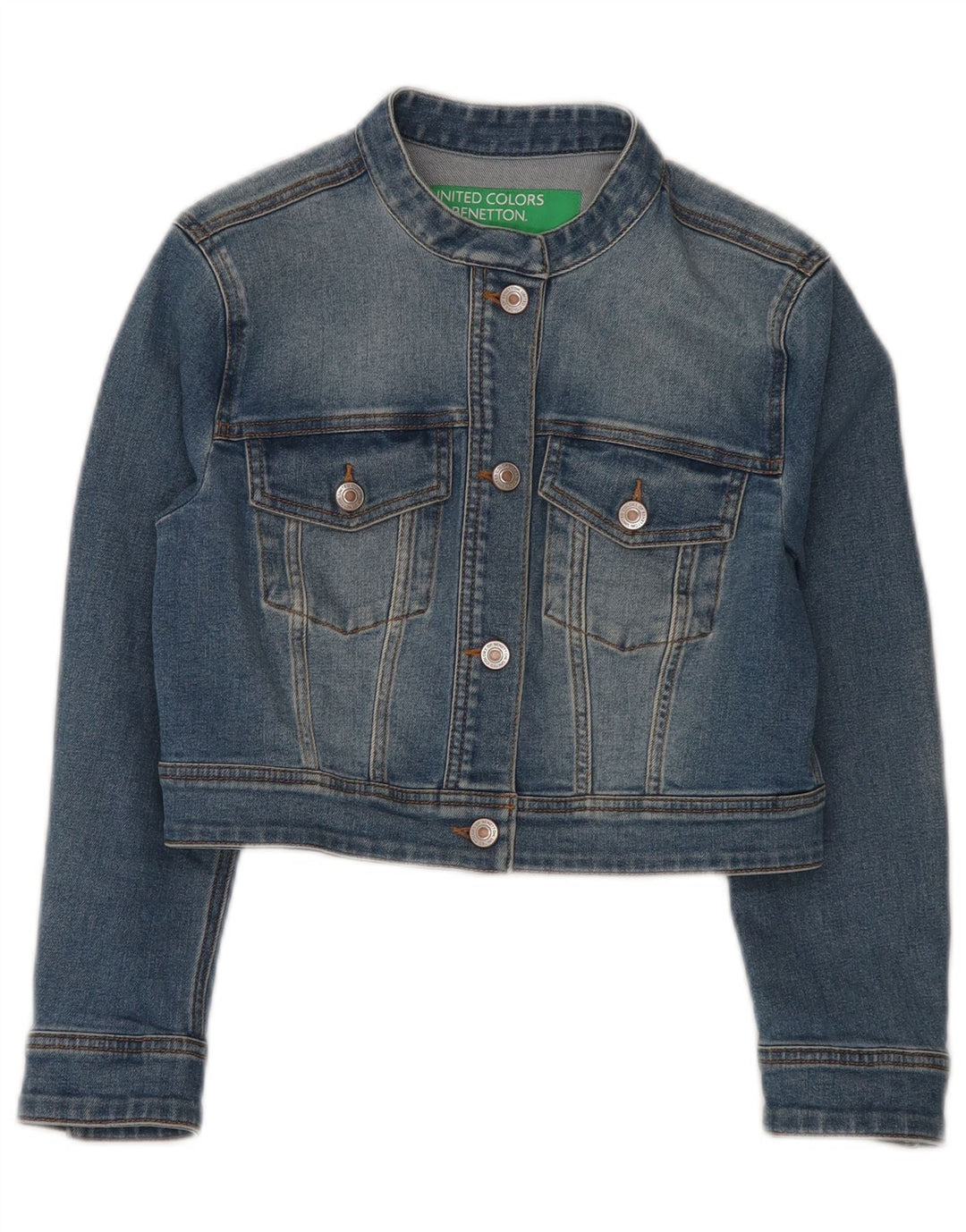 Giacca in denim corto da donna BENETTON UK 10 piccolo cotone blu