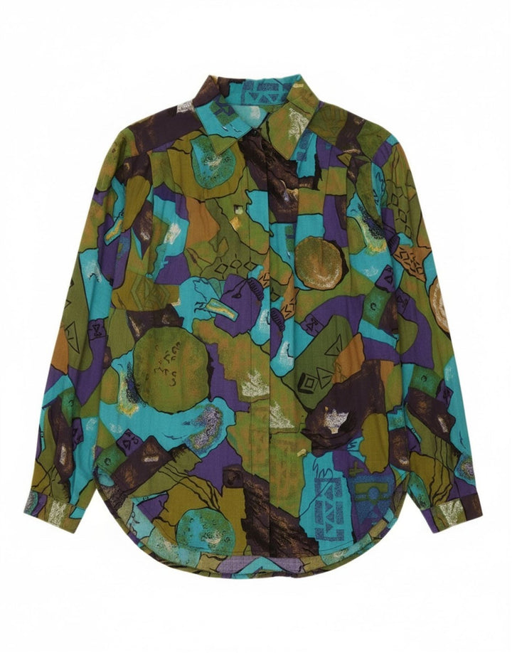 Camicetta camicia vintage da donna con motivo astratto UK 22 3XL multicolore